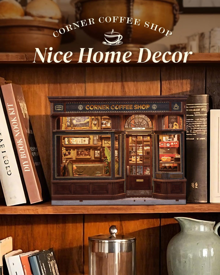 Cutefun Book Nook Kit mit LED-Beleuchtung & Staubschutzhülle - DIY Miniature House Holzmodell Puppen