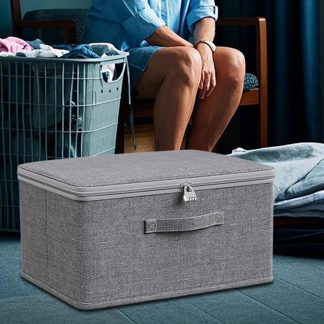Verschliessbare Aufbewahrungsbox, 45x35x26cm Stoff Aufbewahrungsbox Mit Deckel, Faltbare Stoff Box,