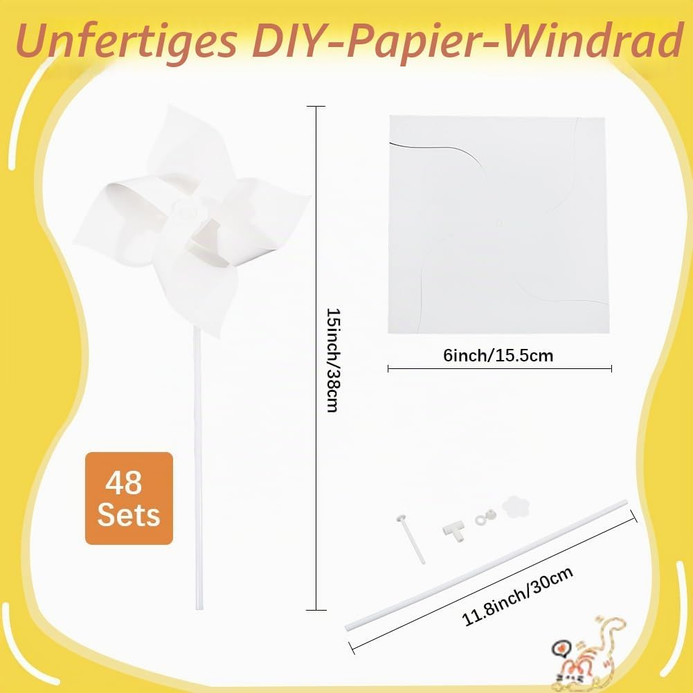 CRASPIRE 48 Set DIY Windräder Bastelpapier Windräder Blanko Weiss Bastelsets Zum Selbermachen Ihrer
