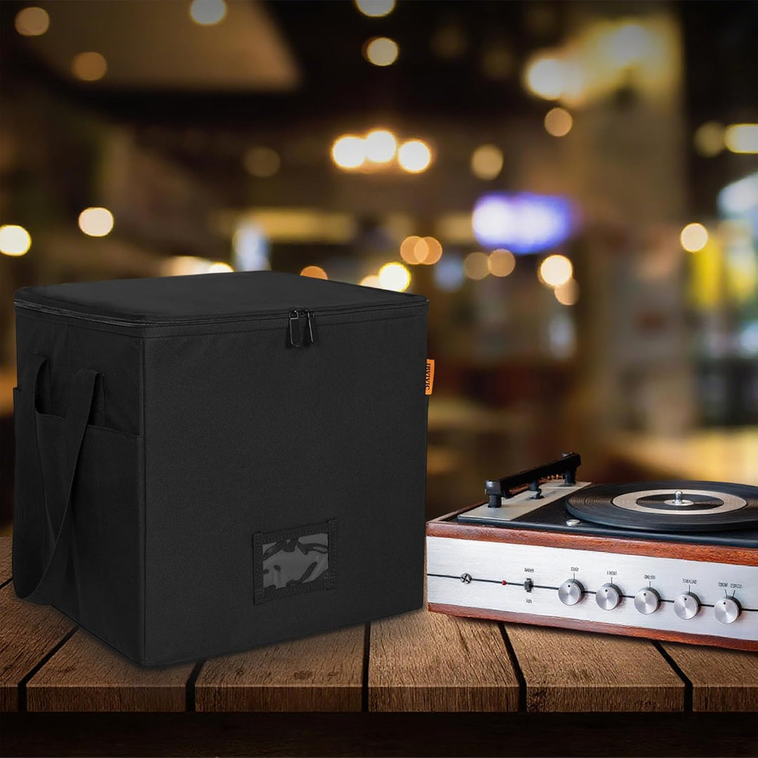 Vinyl-Schallplatten-Aufbewahrungsbox mit Reissverschlüsse, Klappbare Plattenkoffer für LP-Schallplat