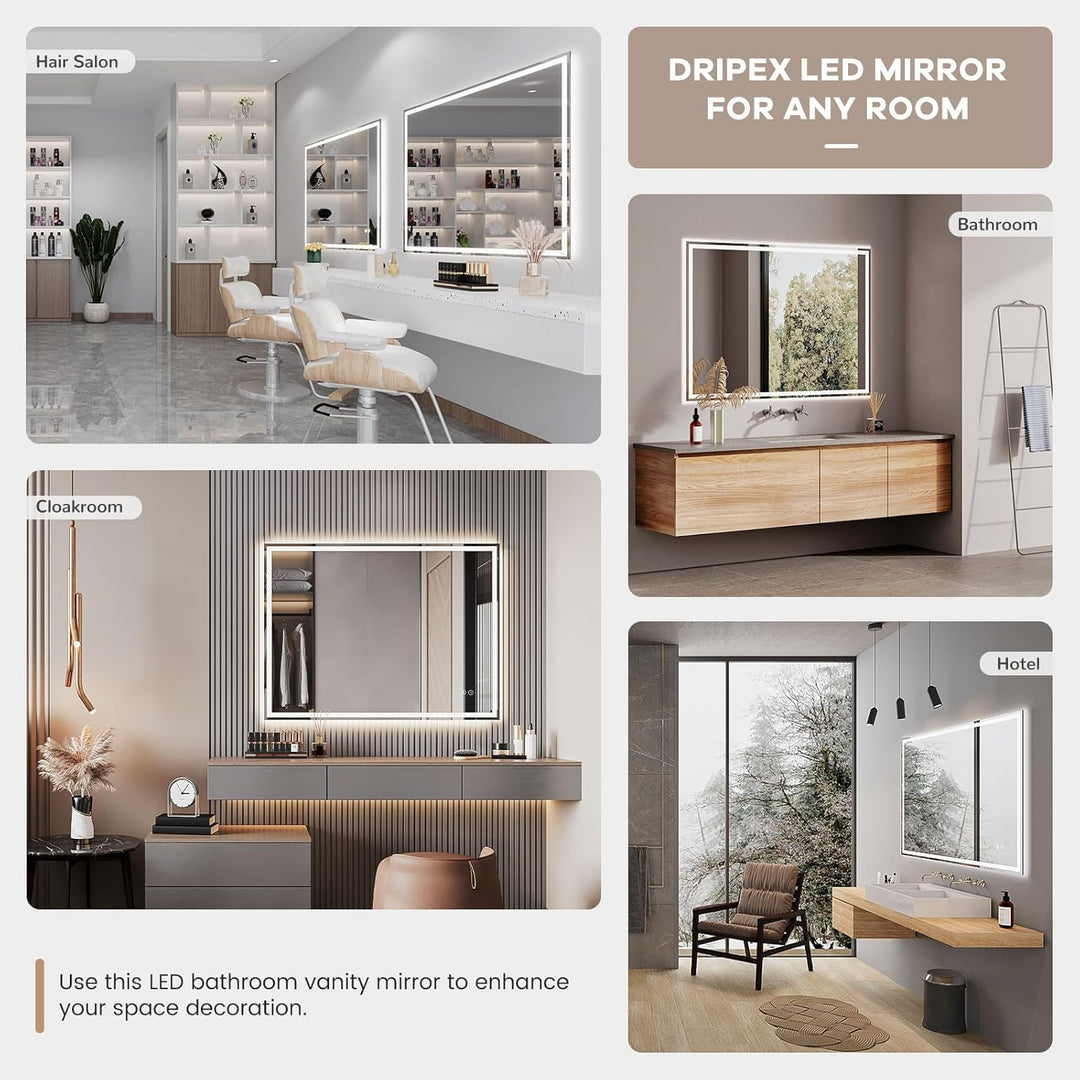 Dripex Badspiegel mit Beleuchtung Led Spiegel mit Bluetooth-Lautsprecher und Steckdose, Dimmbar, 3 L