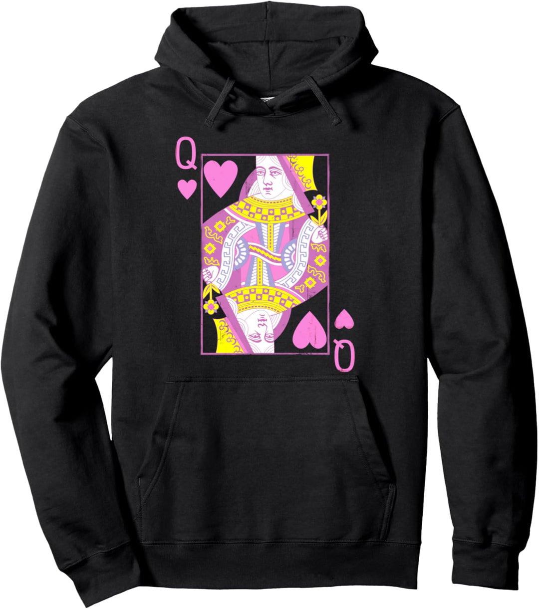 Red Queen of Hearts Poker Card Pink Pullover Hoodie