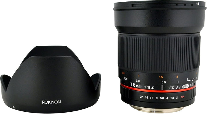 Rokinon 16M-C 16mm f/2.0 asphärisches Weitwinkelobjektiv für Canon EF Kameras Canon EOS, Canon EF-S