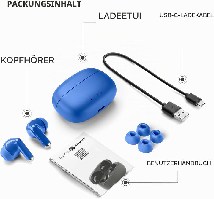 Music Sound Drift Bluetooth In-Ear-Kopfhörer kabellos mit kompaktem, farbenfrohem Case, Auto-Pairing