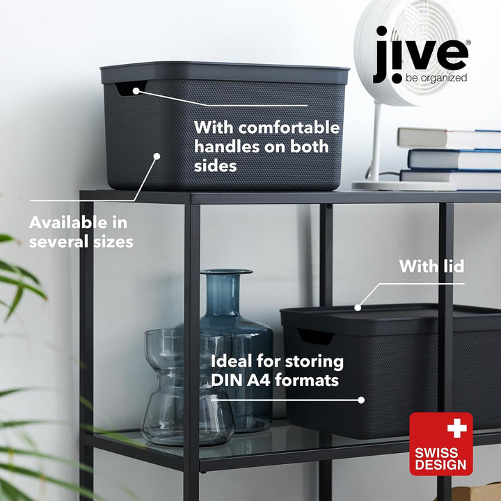 Jive Dekobox 3er- Set Aufbewahrungsbox 16l mit Deckel, Kunststoff (PP recycelt), dunkelgrau, 3x16l (