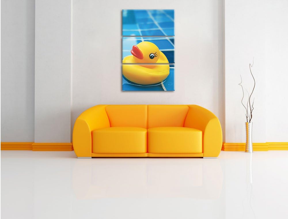 Pixxprint Quietsche Ente im Bad als Leinwandbild/Grösse: 3 Teiler (120x80) / Wandbild/Kunstdruck/fer