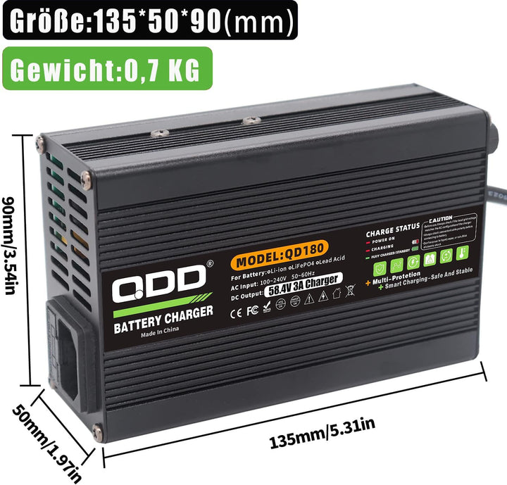 58,4 V 3 A LiFePO4-Batterieladegerät, XLR-Ausgangsstecker, verwendet für 16S 48 V 51,2 V LiFePO4-Bat