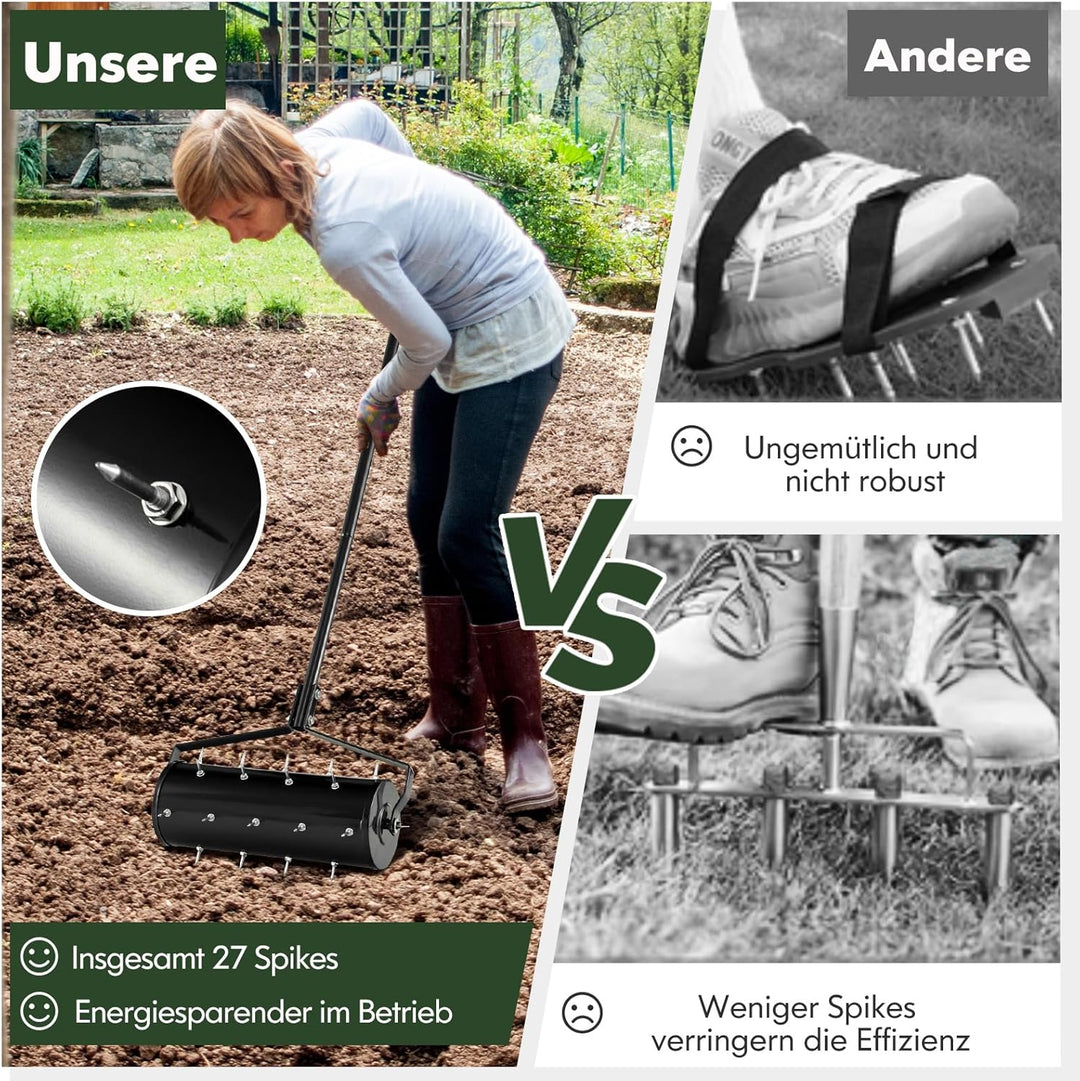 RELAX4LIFE Rasenbelüfter, Rasenlüfter aus Metall, Rasenrolle mit 44cm/53cm Breite, Handvertikutierer