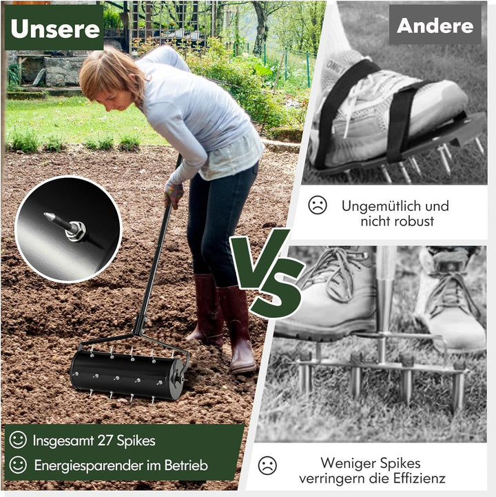 RELAX4LIFE Rasenbelüfter, Rasenlüfter aus Metall, Rasenrolle mit 44cm/53cm Breite, Handvertikutierer