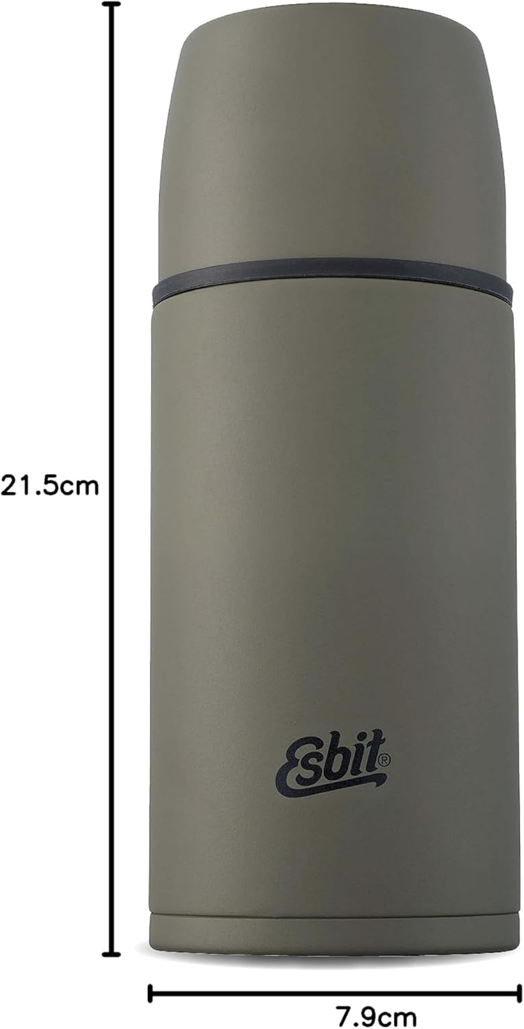 Esbit Edelstahl Isolierflasche Classic 500 ml in Olivgrün - für warme und kalte Getränke - Edelstahl