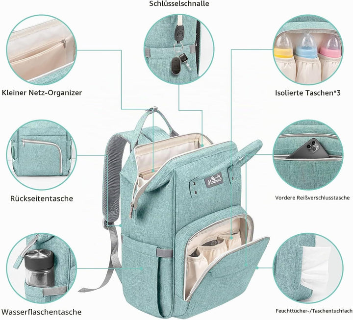 Viedouce Baby Wickelrucksack Wickeltasche Babytasche,Wasserdicht Oxford Grosse Kapazität für ausgehe