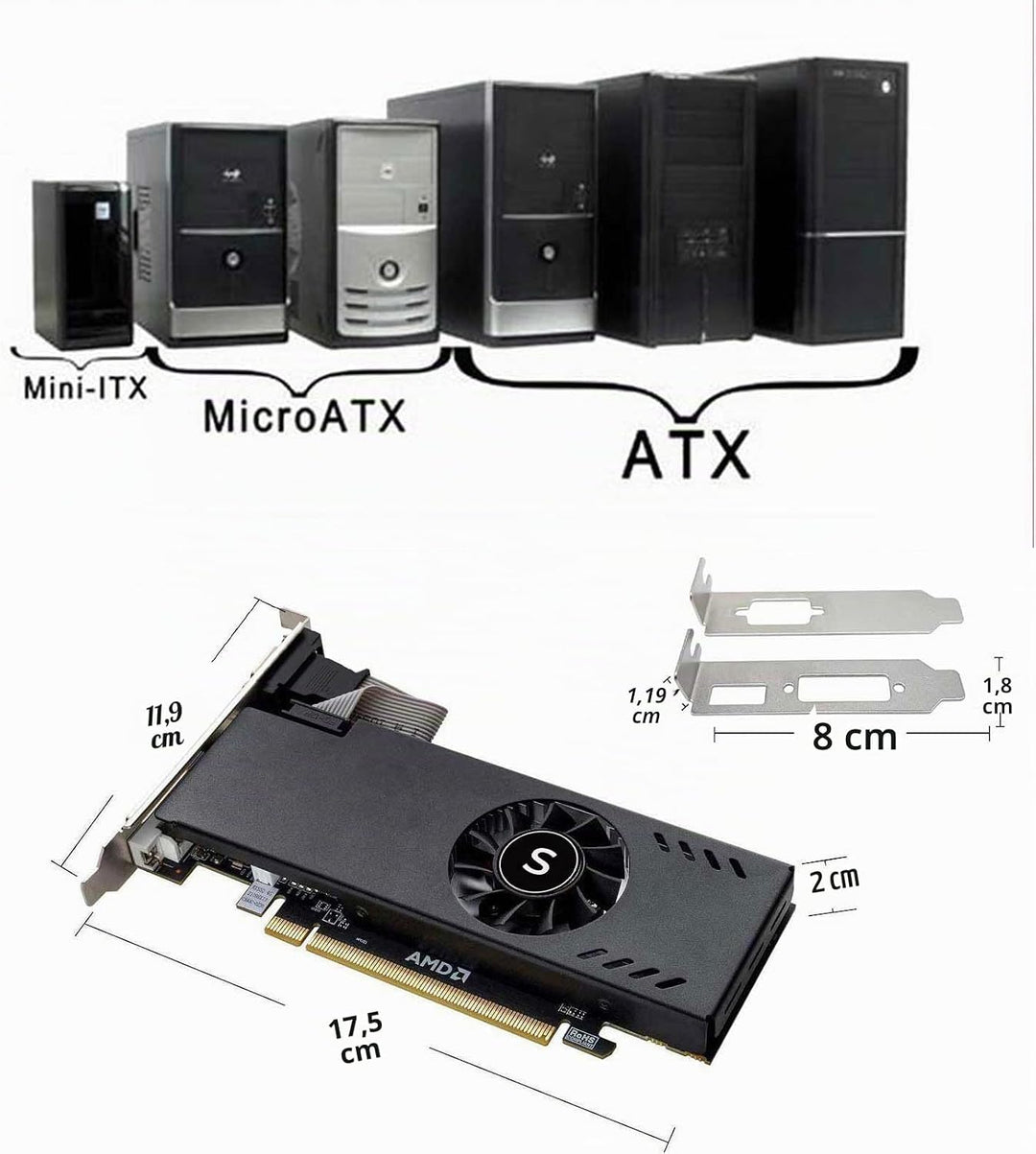 SAPLOS Radeon RX 550 Low Profile Grafikkarte, 4GB GDDR5 128-bit, VGA DVI-D HDMI, 4K Anzeige, PC Vide