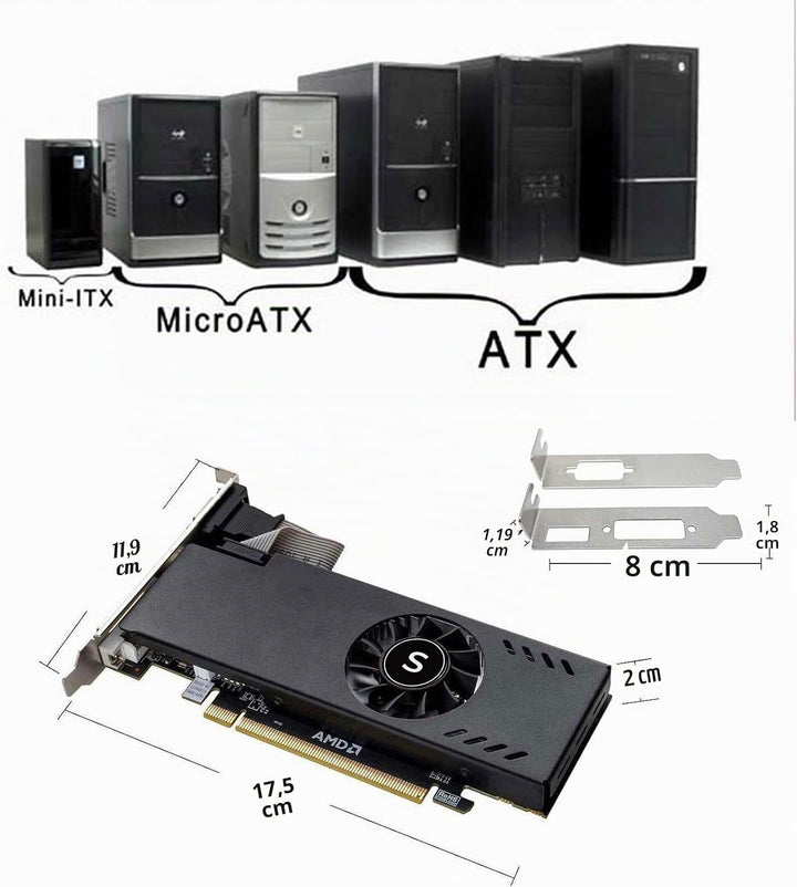 SAPLOS Radeon RX 550 Low Profile Grafikkarte, 4GB GDDR5 128-bit, VGA DVI-D HDMI, 4K Anzeige, PC Vide