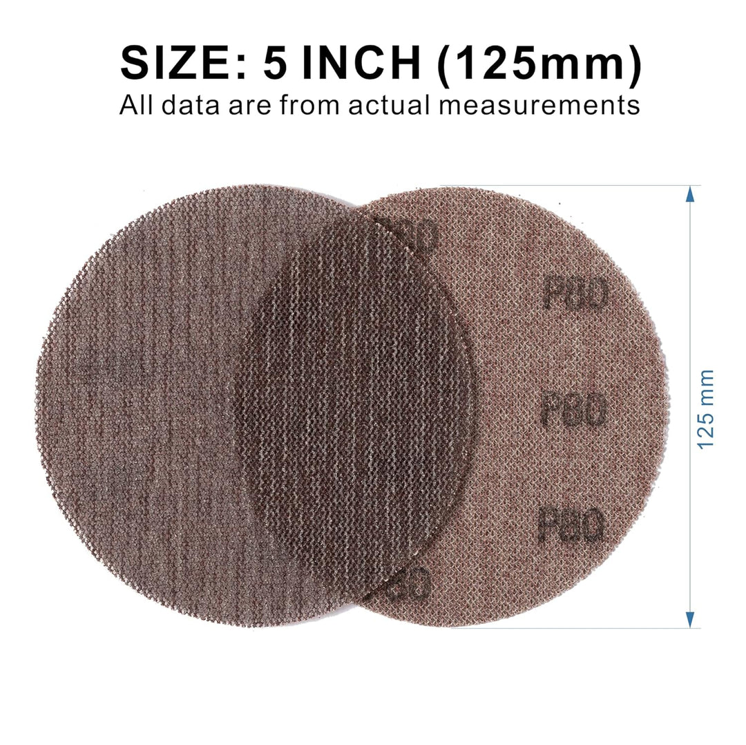 UPWOOD Schleifgitter 50 Stück 125mm Klett Körnung 80, Zum staubfreien Schleifen von Karosserie, Holz