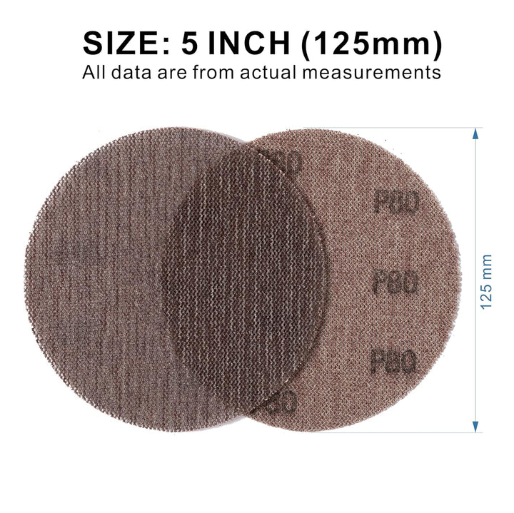 UPWOOD Schleifgitter 50 Stück 125mm Klett Körnung 80, Zum staubfreien Schleifen von Karosserie, Holz