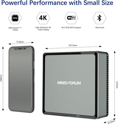 MINIS FORUM Mini PC UM700,AMD Ryzen 7 3750H 4-Kern-CPU 16 GB DDR4/512 GB SSD Mini Desktop Computer,H