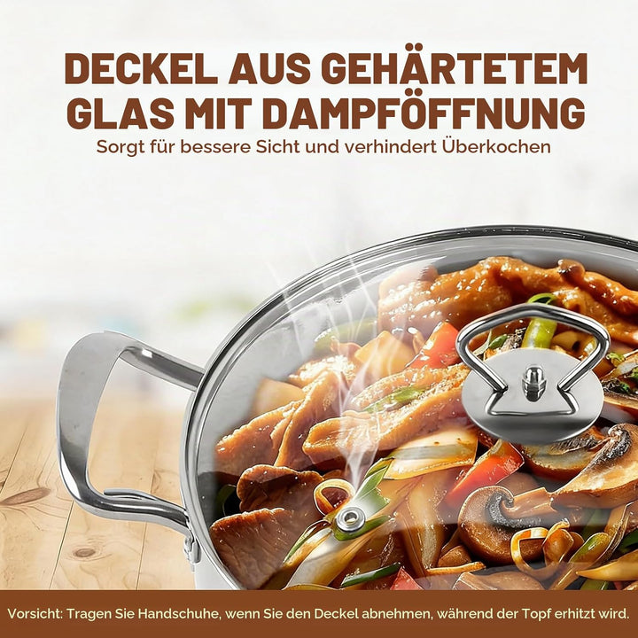 Topfset Induktion 10-Teilig, Topfset aus Edelstahl mit Glasdeckel | Induktions Töpfe set, für alle H