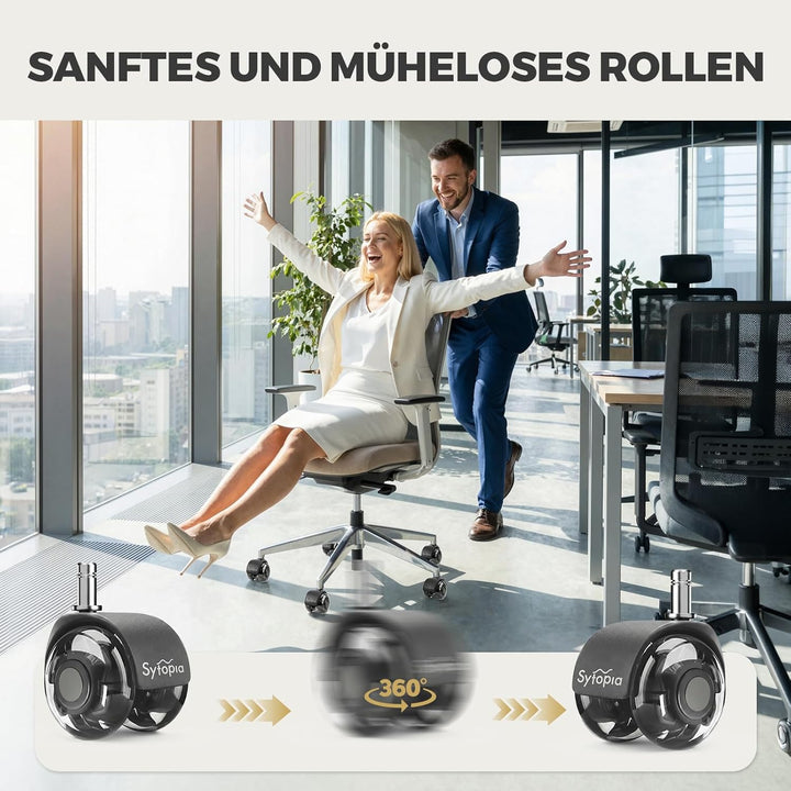 Sytopia Universal Bürostuhlrollen, 5er Set Bürostuhl Rollen 11x22MM, Perfekte Leise Gummirollen für