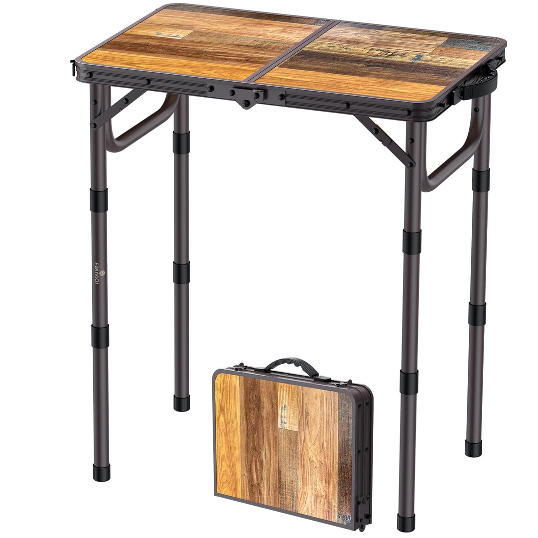 FUNYKICH Campingtisch Klapptisch 58x40cm, Faltbarer Grilltisch mit 3 Höhen Verstellbarer(26/48/70cm)