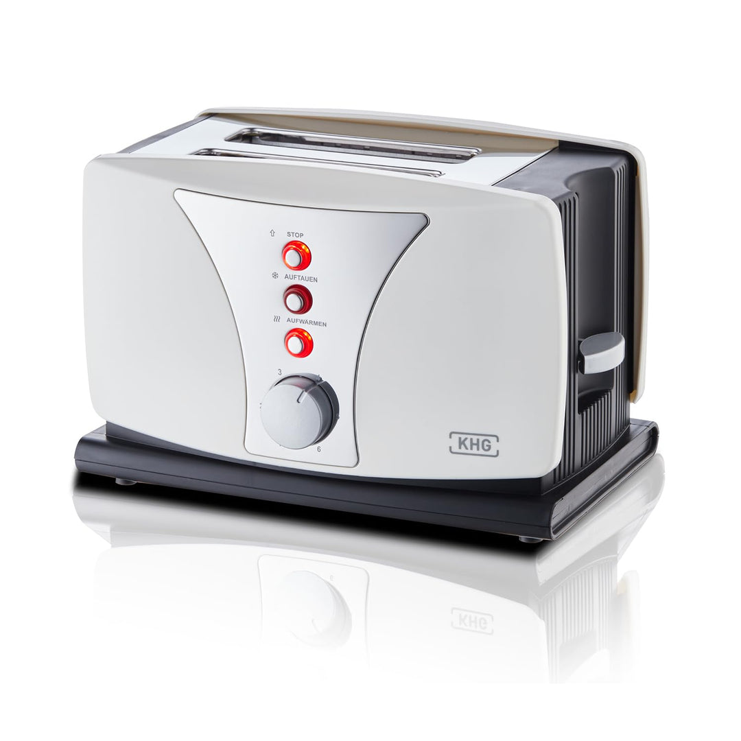 KHG Toaster TO-802WS | Toaster 2 Scheiben Weiss 800 W | mit Brötchenaufsatz, 6 Bräunungsstufen mit B
