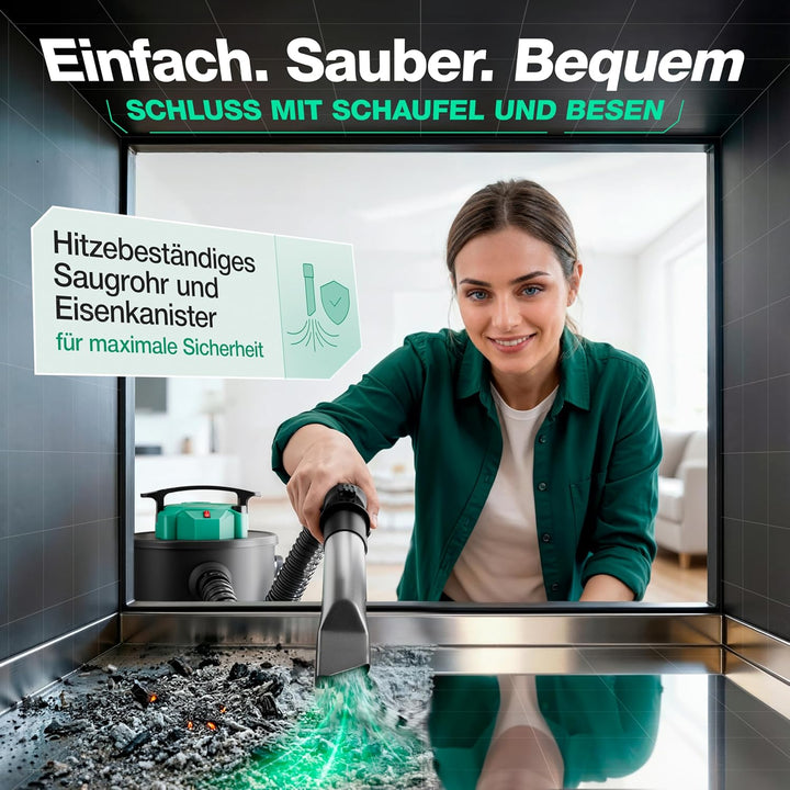 Aschesauger, 18L Tankvolumen, 1200 W Leistung, inkl. HEPA-Filter und Staubfilter, Aschesauger für Ka
