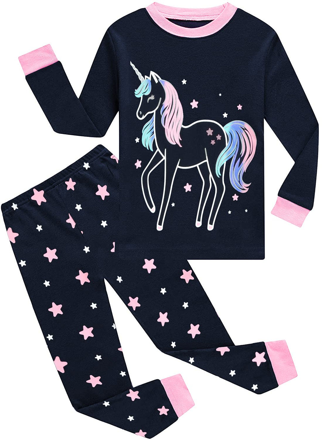 EULLA Kinder Mädchen Schlafanzüge Langarm Baumwolle Winter Pyjama Set Einhorn Prinzessin Dino Hase E