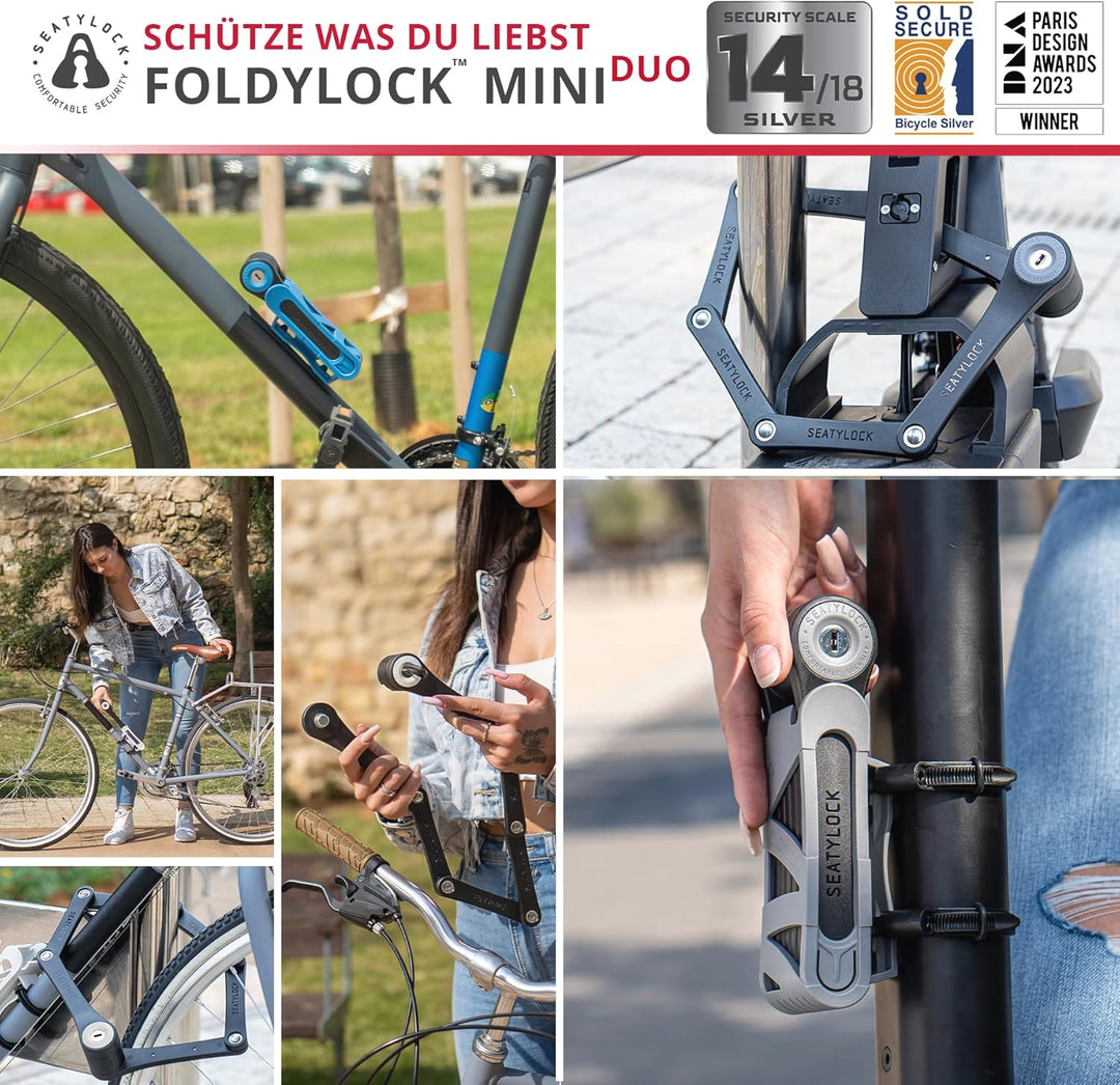 FoldyLock Mini-Klappschlösser – Set mit 2 passenden Fahrradschlössern mit 6 identischen Schlüsseln –