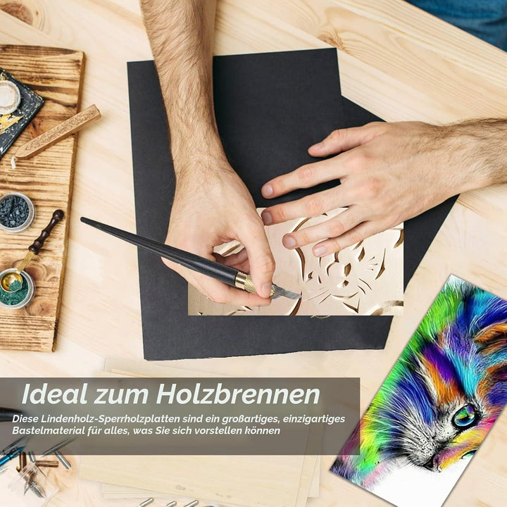 OWLKELA Lindenholz, 10 Stücke 300 * 200 * 2mm, Bastelholzplatten - Holzausschnitte zum Basteln, idea