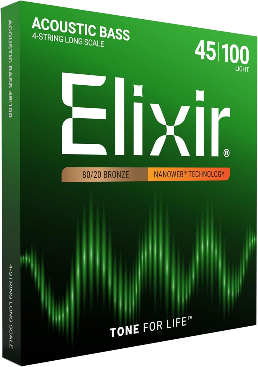 Elixir® Saiten 80/20 Bronze-Akustik 4-str. Basssaiten mit NANOWEB® Beschichtung, Long Scale, Light (