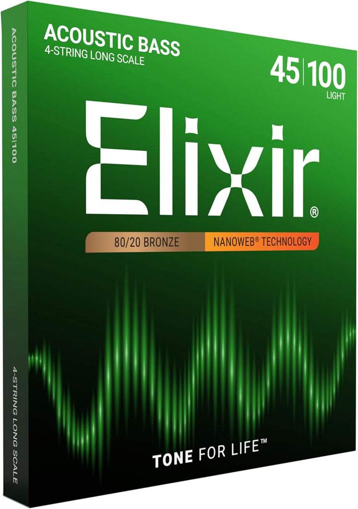 Elixir® Saiten 80/20 Bronze-Akustik 4-str. Basssaiten mit NANOWEB® Beschichtung, Long Scale, Light (