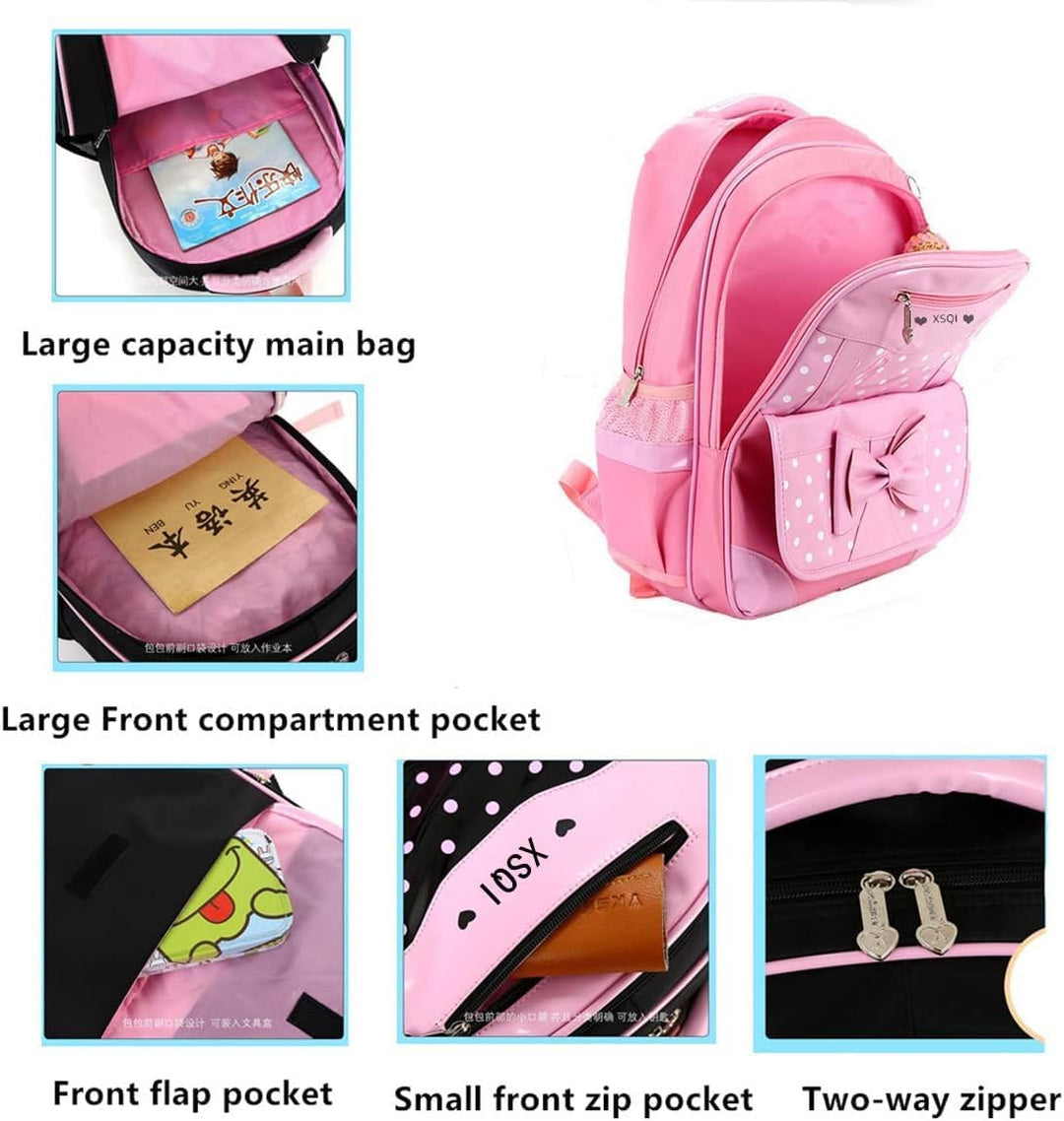 6-Räder Trolley-Rucksack für Mädchen und Kinder Schultasche für Grundschule Schwarz, 42x30x20cm 0108