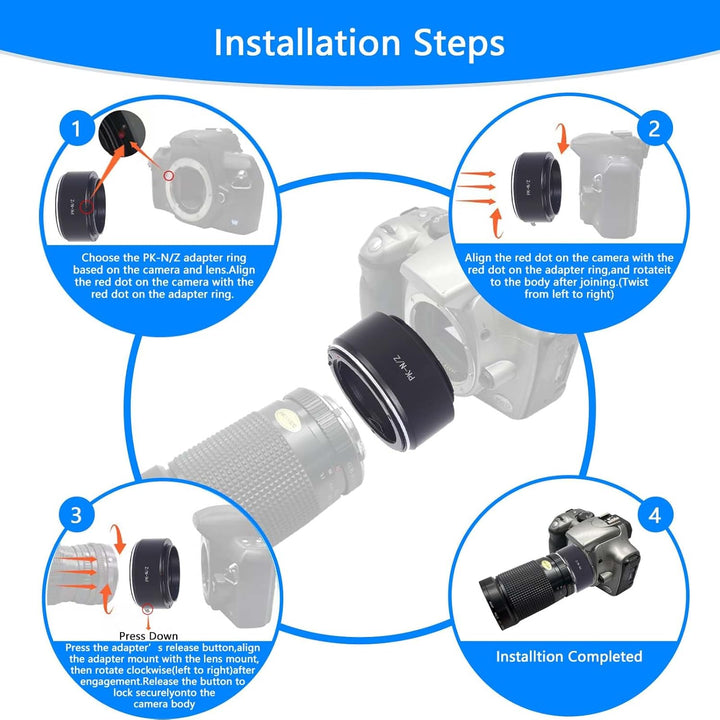 PK-Niko Z Objektivadapter Adapterring,für Pentax PK K Mount Objektiv Kompatibel für Nikon Z 7 und fü
