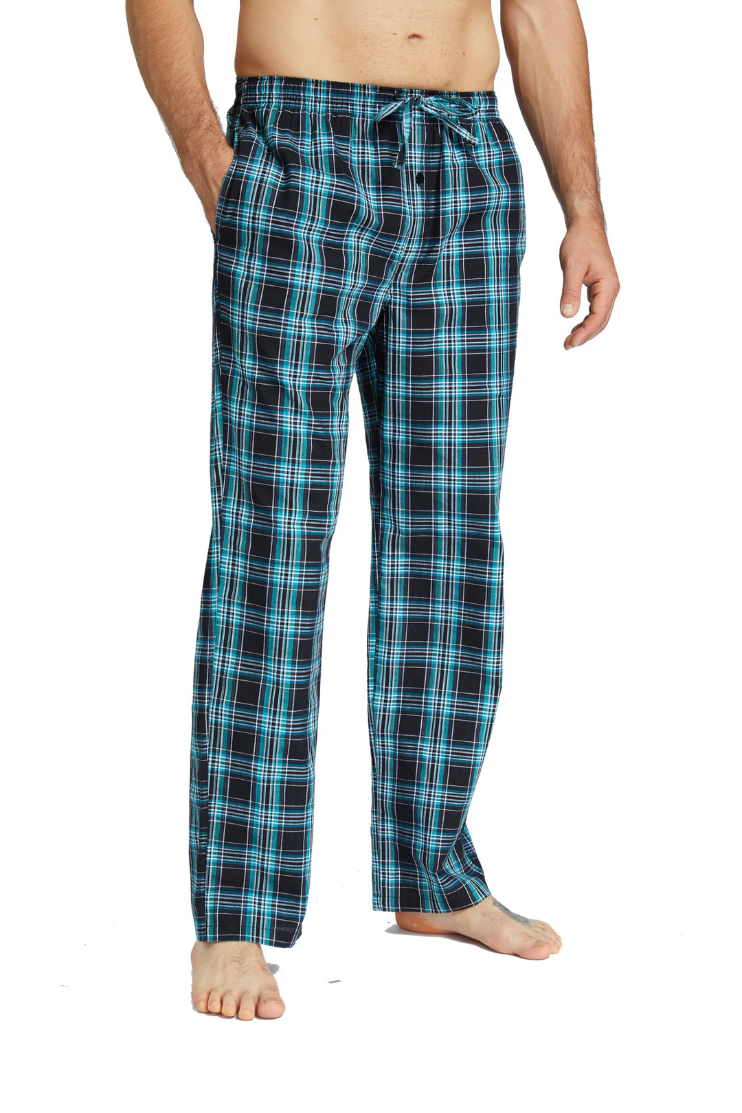 Jveyvth Herren 100% Baumwolle Pyjamahose, Gewebte kariert Schlafhose Loungewear Pyjama Hose mit Tasc