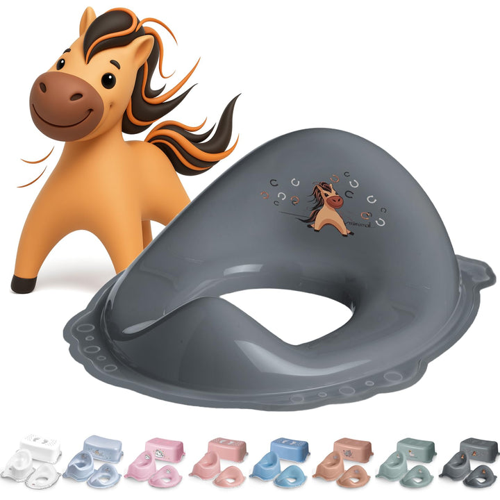 Toilettensitz Kinder Klositz Aufsatz rutschsicher & ergonomisch Pferd grau - Toilettenaufsatz Kinder
