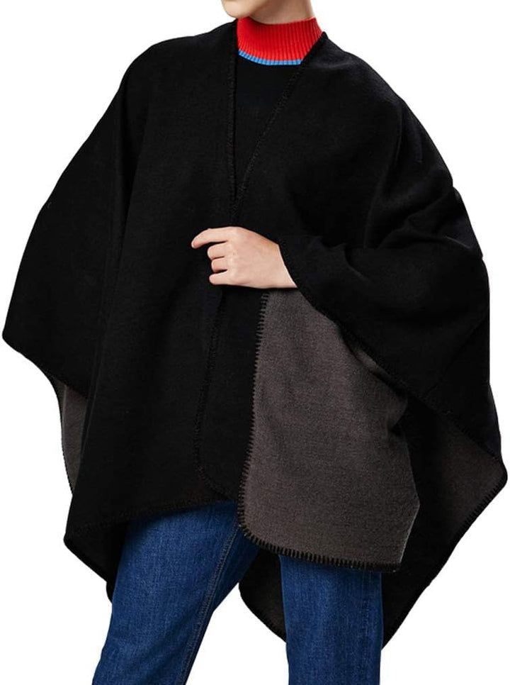 Lifetooler Frauen Poncho Damen Open Front Winterstrickjacke Lady Wendeumhang Bedruckte übergrosse Um