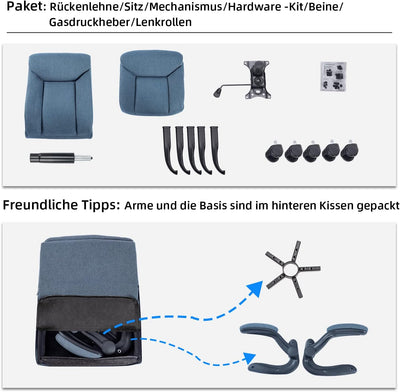 MZLEE Ergonomischer Bürostuhl Computerstuhl Schreibtischstuhl Drehbarer Arbeitsstuhl mit hochklappba