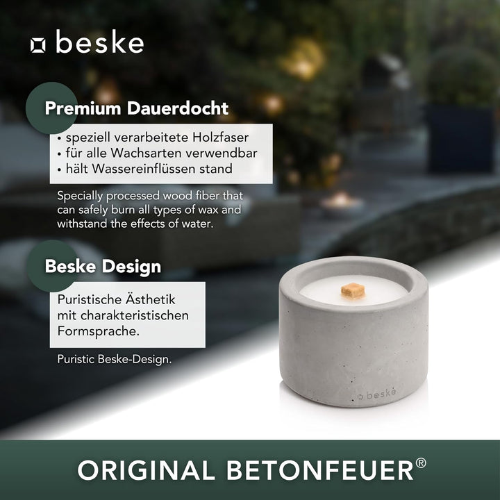 Betonfeuer® - DAS ORIGINAL | Modell 'Solo' | ⌀14 cm mit Dauerdocht | Premium Kerzenfresser Made in G