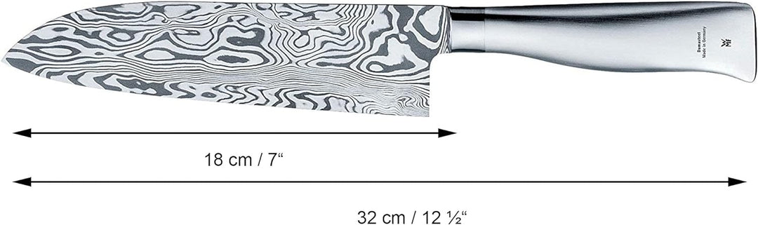 WMF Grand Gourmet Damastmesser, Santoku Messer 32 cm, Made in Germany, Damaststahl 120-lagig, Perfor