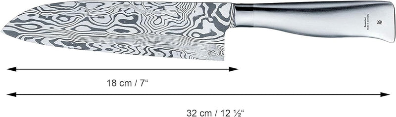 WMF Grand Gourmet Damastmesser, Santoku Messer 32 cm, Made in Germany, Damaststahl 120-lagig, Perfor