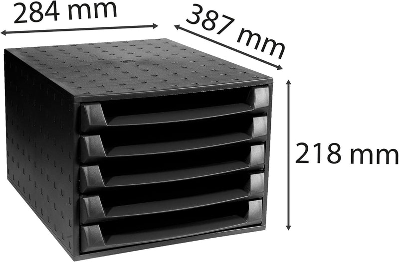 Exacompta 221014D Premium Ablagebox mit 5 offenen Schubladen für DIN A4+ Dokumente. Belastbare Schub