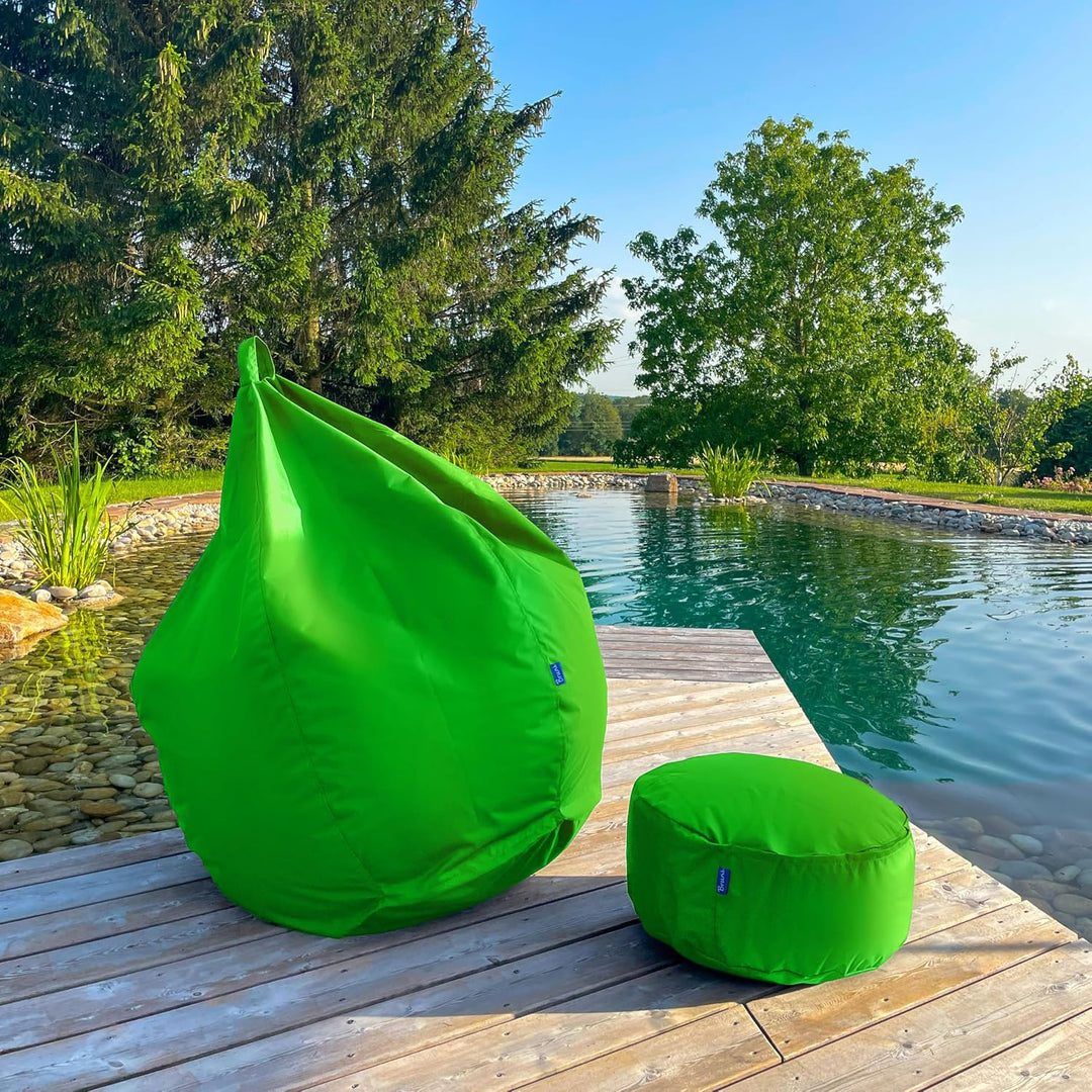 Bruni Pouf Sitzhocker M in Grün – runder Sitzpouf, Indoor und Outdoor als Fusshocker, Yoga-Sitzkisse