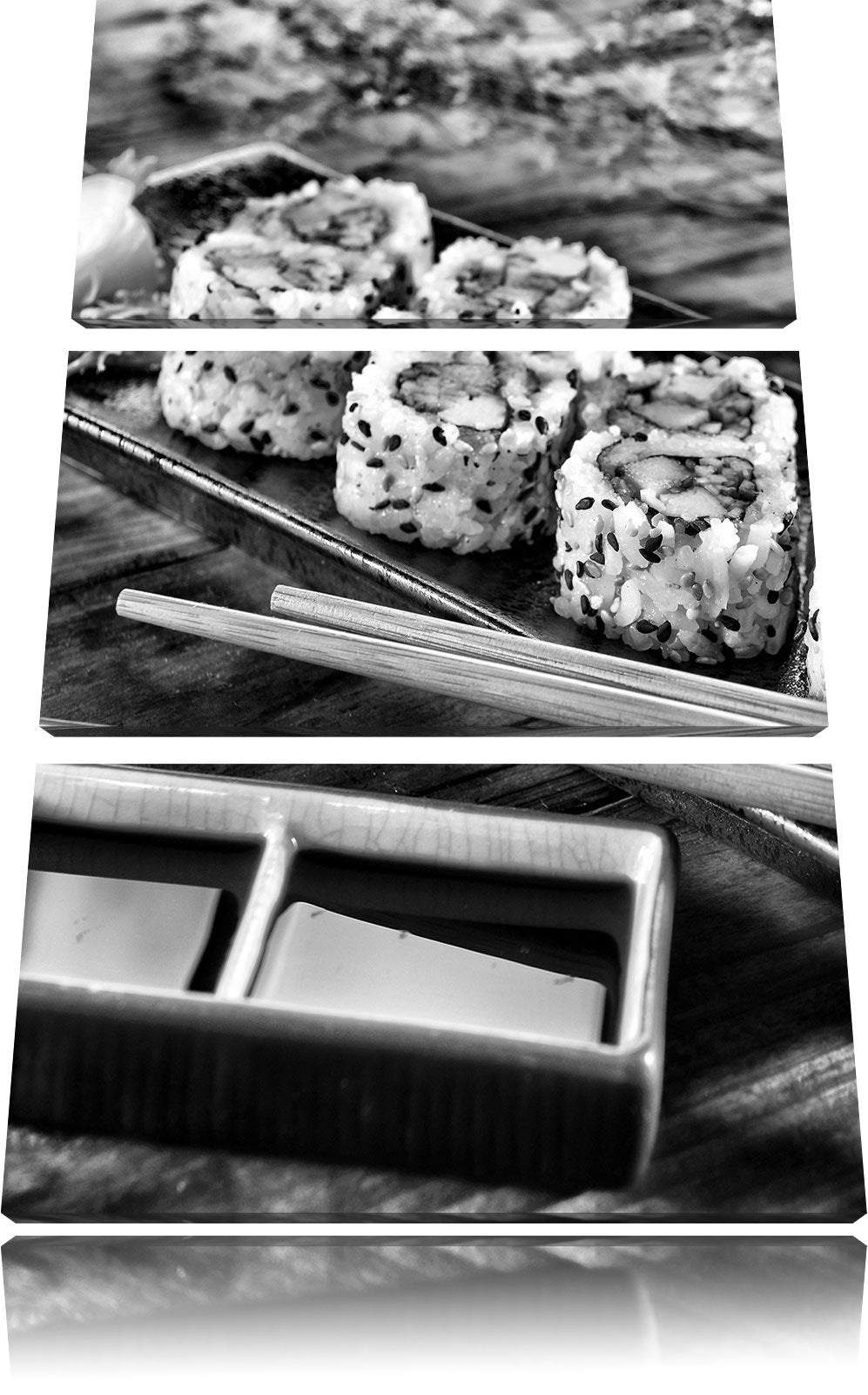 Pixxprint Delikate Inside Out Sushi Rollen als Leinwandbild/Grösse: 3 Teilig (120x80 cm) cm/Wandbild