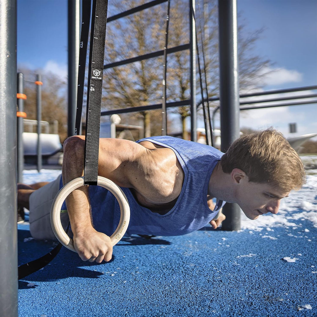 Eric Flag Turninge - Turnringe Holz für Calisthenics, Gymnastik, Crossfit - Gymnastikringe mit olymp