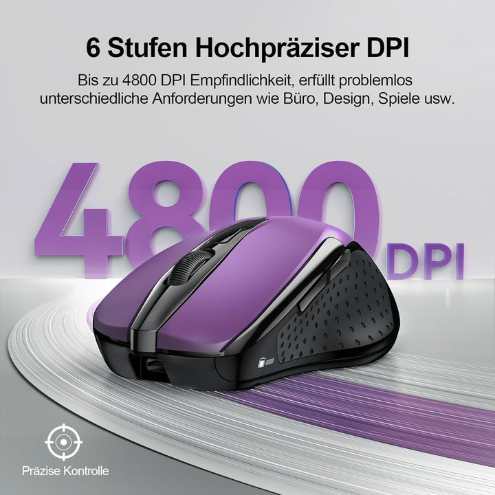 TECKNET Bluetooth Maus, Wiederaufladbare Maus Kabellos(DREI Modi: BT 5.0/3.0 + 2.4G), 4800 DPI, Ergo