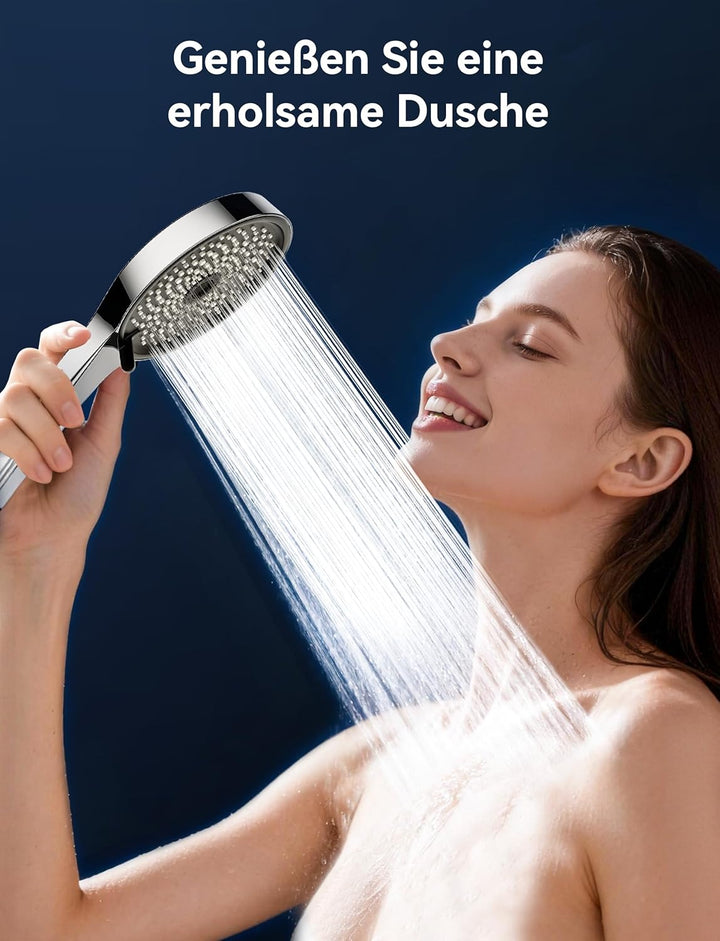 Duschkopf mit Schlauch1,5 m, 120 mm grosser Duschkopf mit 5 Sprühmodi, leistungsstarker Handbrause-H