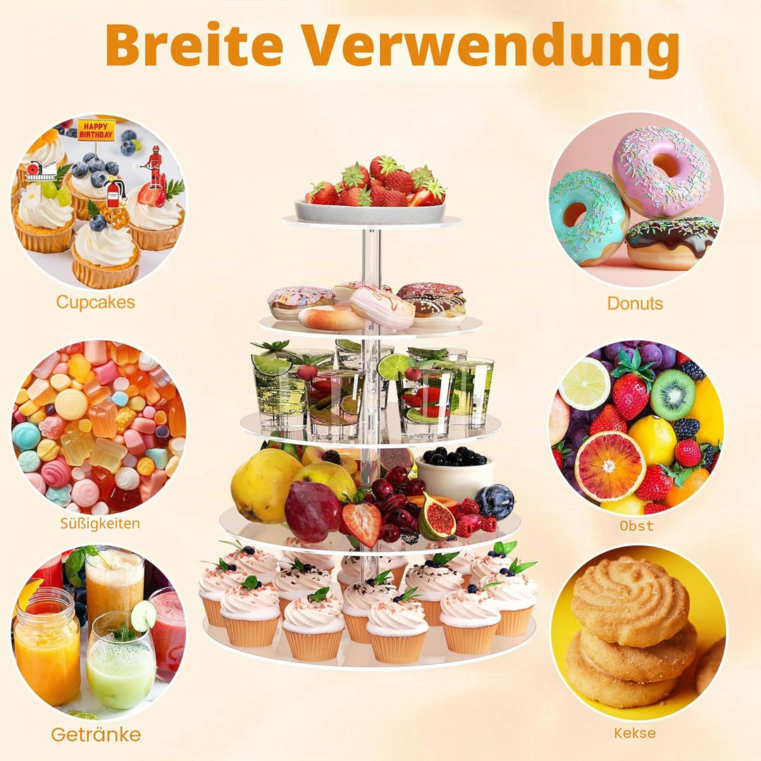 weddingwish 5 Tier Runde Cupcake Stand für 50 Cupcakes, Acryl Cupcake Display Turm, klare Cupcake Ha