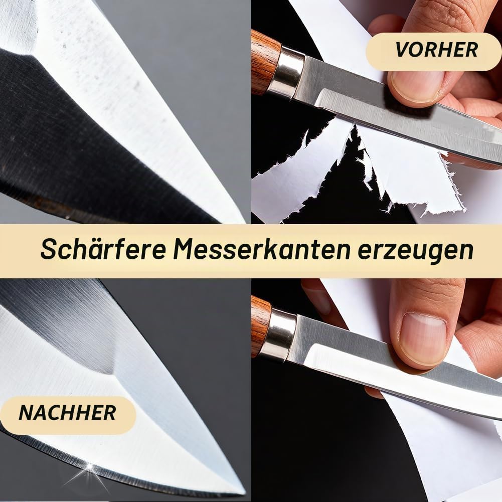 Streichriemen Set,Leder Abziehsteine, mit Polierpaste und Winkelführung, Doppelseitiger Leder-Streic