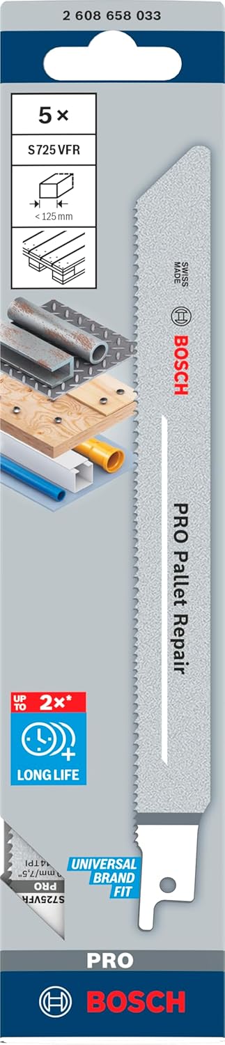 Bosch 5x PRO Pallet S725VFR Repair Säbelsägeblatt (für Stahl, Holz mit Nägeln, Länge 190 mm, Profess