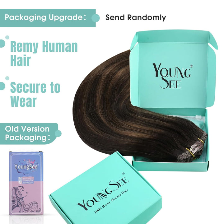 YoungSee Clip in Extensions Echthaar Ombre Clip in Extensions Ombre Braun mit Mittelbraun Remy Echth
