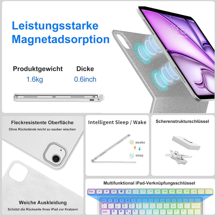 Magic Keyboard Hülle für iPad Air 13 Zoll M4 2026/M3 2025/M2 2024, Weiss | Tastatur für iPad Pro 12.